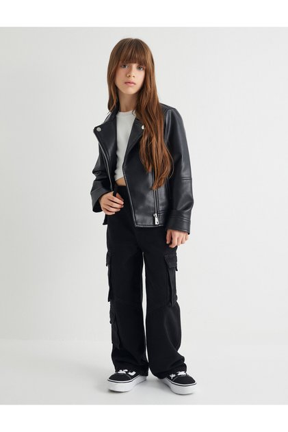 Biker Jacket Leather Look Zipper Detailed