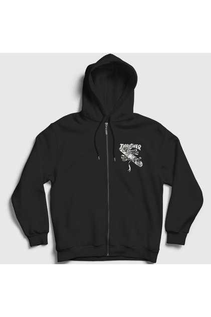 Φούτερ Unisex Black Love Affair Thrasher με φερμουάρ με κουκούλα 279920 ττ