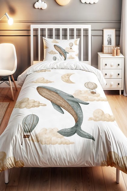 Bohemian Sky Whale Patterned Single Baby Kids Duvet Cover Set