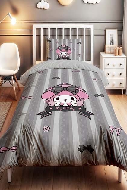 Gray My Melody Lace Embroidered Patterned Single Baby Kids Bedding Set
