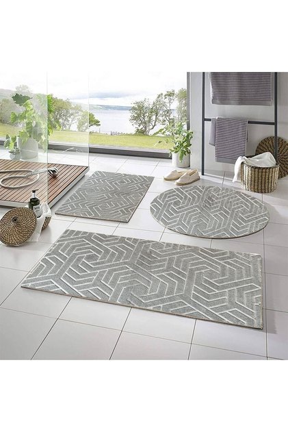 Lüx Armoni Dinarsu Embos 3'lü Banyo Halısı Klozet Takımı -- 50x90--50x60--50x50(YUVARLAK)