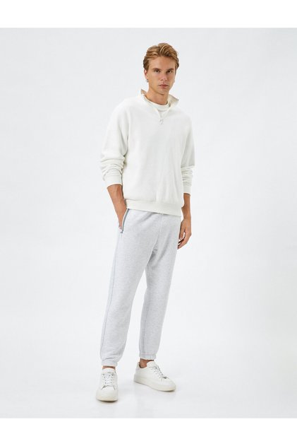 Jogger Sweatpants with Lace Waist and Zipper Pocket Detail