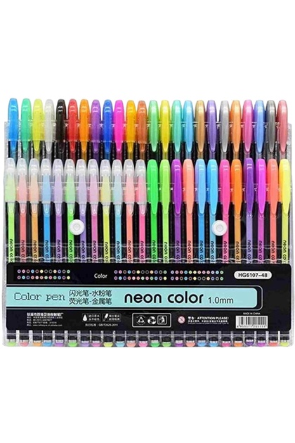 SİMLİ NEON PASTEL METALİK ROLLER PEN 48 Lİ SET