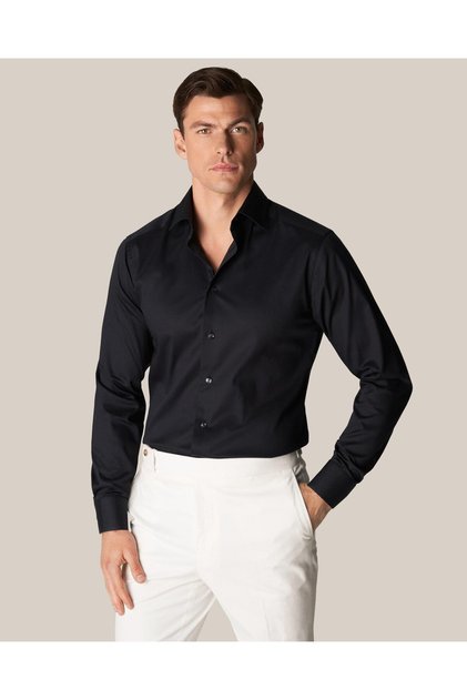 Black Comfort Stretchy Twill Cotton Shirt