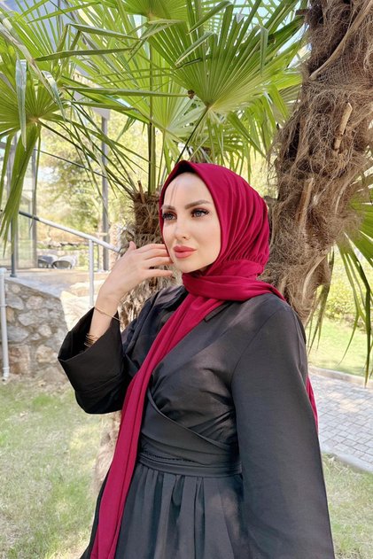شال نسائي من قماش الليكرا باللون العنابي مع مشابك جاهزة للارتداء SYR008