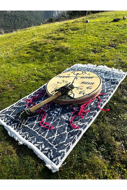Şaman davulu geleneksel motif 32 cm kam davulu