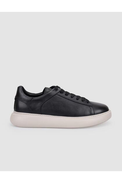 100% Genuine Leather Black Lace-Up Men's Sports Shoes