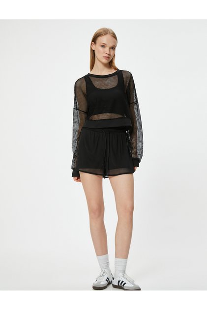 Sports Tights Tulle Shorts with Elastic Waist High Waist Slim Fit