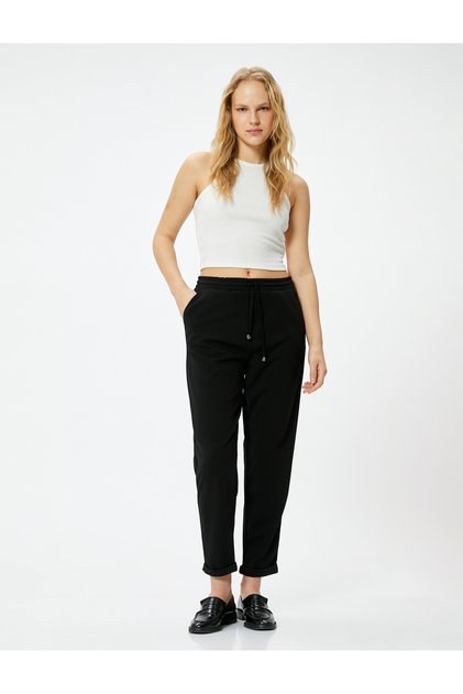 Carrot Trousers with Lace Waist and Pocket Detail