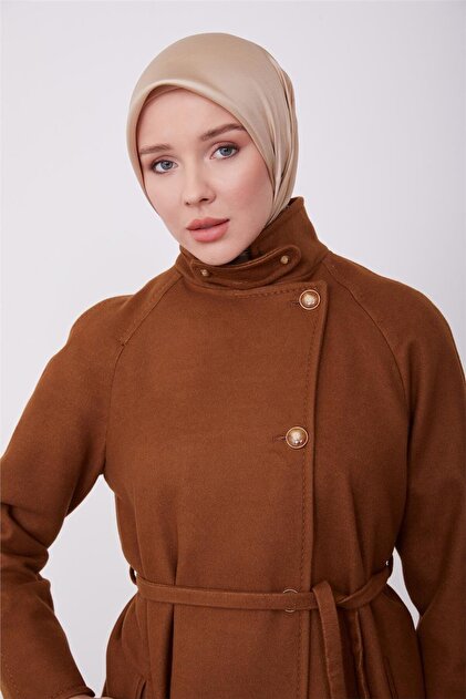 Armine Seyyar Yaka Apoletli Asimetrik Manto 23k8615 Taba - Fiyatı