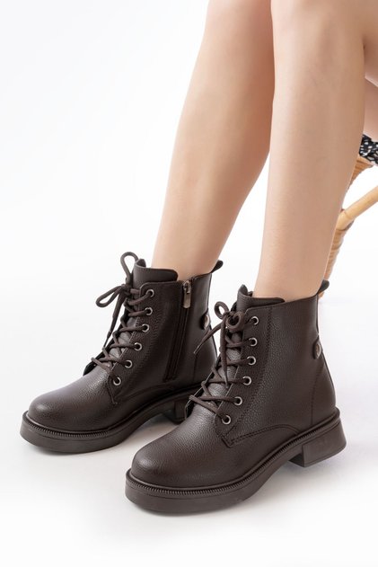 02-2003 Brown Galata Lace-Up Zippered Daily Women's Boots