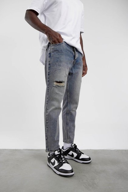 Men's Jean Pants Kp-389 1 Bf Navy Blue Ripped Boyfriend Style