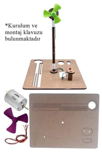 Rüzgar Enerjisi Yapım Seti 1 Paket Dinamo Motoru Plastik Pervane Mantar Led Lamba Bilim Deney Seti