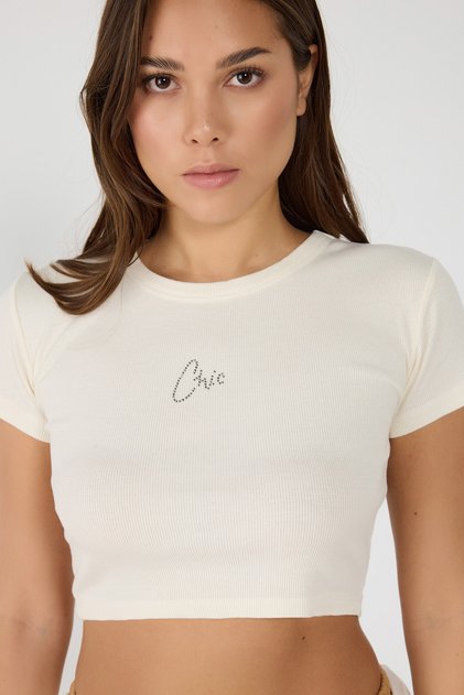 Women's Ribbed Crop Body Crew Neck Short Sleeve Cotton