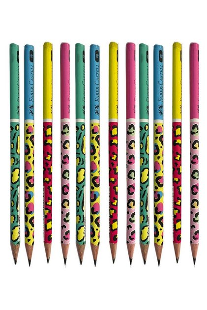 12 Pcs Safari Round Pencils - 1 Pack Faber 2B Black Lead with Safari Pattern