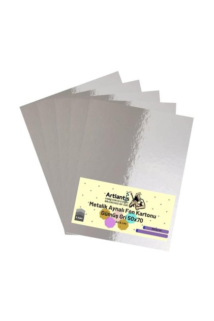 Gümüş Gri 50x70 Metalik Aynalı Fon Kartonu 5 Adet 1 Paket Aynalı Metalik Fon Kartonu