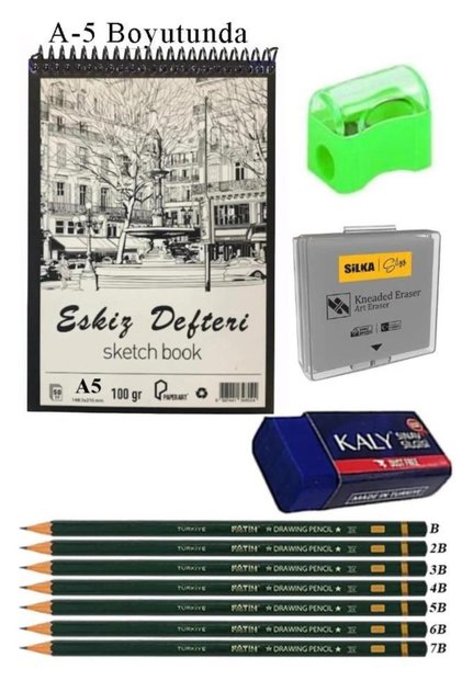 A5 Sketchbook Spralli 50 Sheets Charcoal Drawing Set Eraser Fatih Graded Pencil Hobby Design