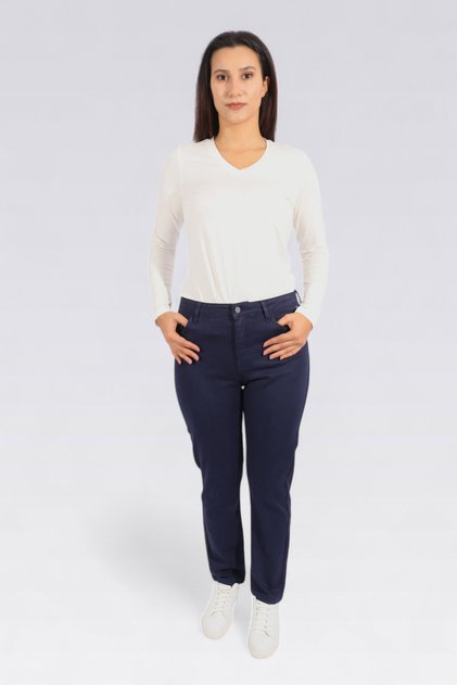 30234 Indigo Slim Legs Flexible Fabric Cotton Pants