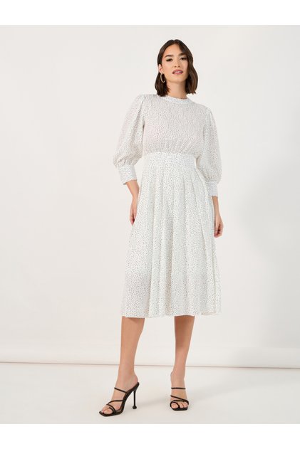Ditsy Print 3/4th Sleeves A-Line Midi Dress