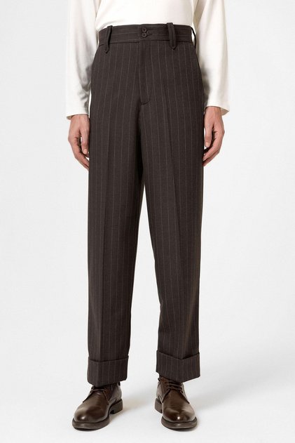 Yüksek Bel Çizgili Relaxed Fit Erkek Pantolon