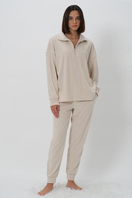 Women's Long Sleeve Fleece Ecru Tracksuit Suit Ctn75