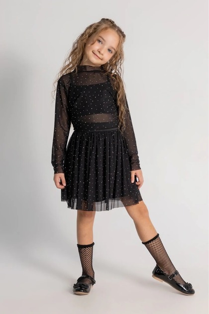 Girl's Rhinestone Crop Blouse Rhinestone Tulle Skirt Bottom Top Set Set of 2