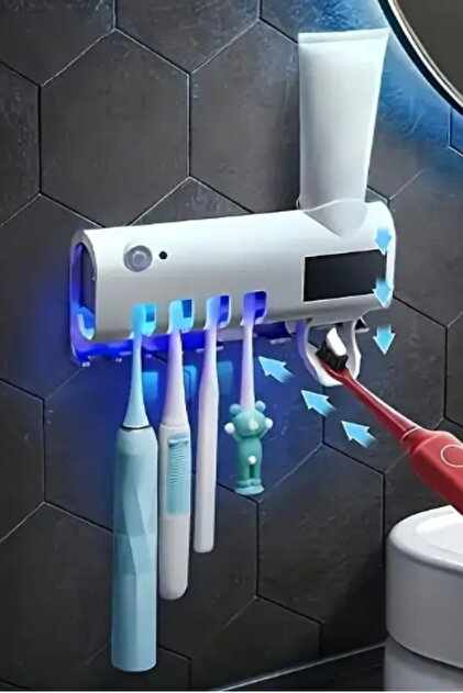 Diş Fırçası Tutacağı ve Uv Sterilizatörü Diş Fırçası Düzenleyeci Otomatik Diş Macunu Sıkıcı