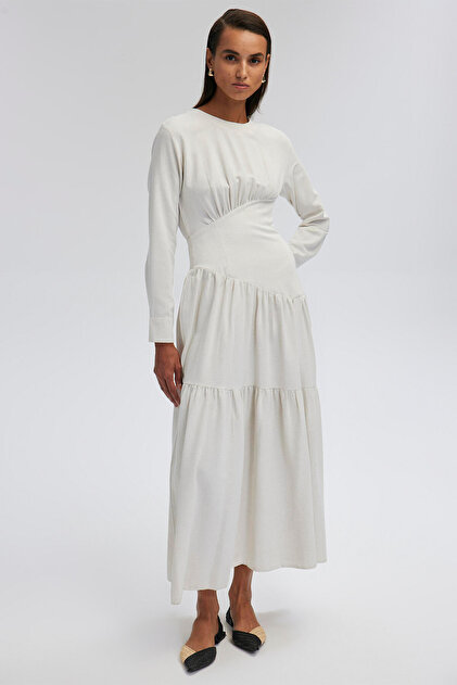 Touche Prive Asymmetric Layered Linen Dress- Trendyol Touche Prive Asymmetric Layered Linen Dress- Trendyol