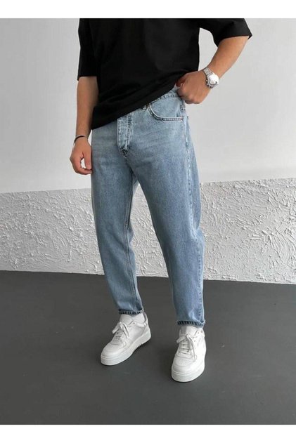 Kar Yıkama Mavi Boyfriend Pantolon