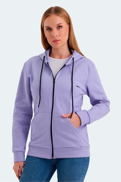 Katya Women's Zippered Hooded Lilac Sweatshirt with Pockets