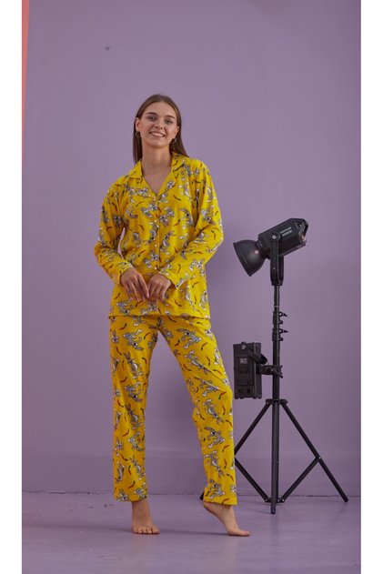 Women's Seasonal Cotton Combed Pajamas Set Front Buttoned