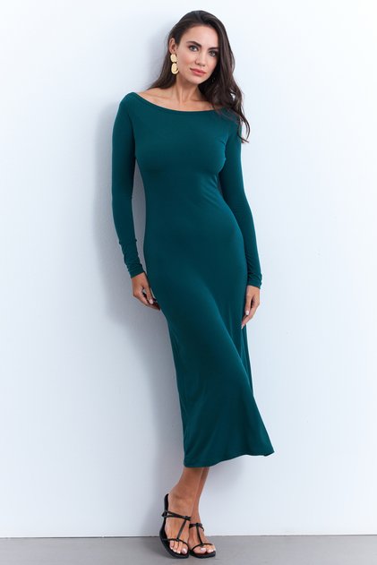 Cool & Sexy Women's Petrol Boat Neck Maxi Christmas Dress Hor03