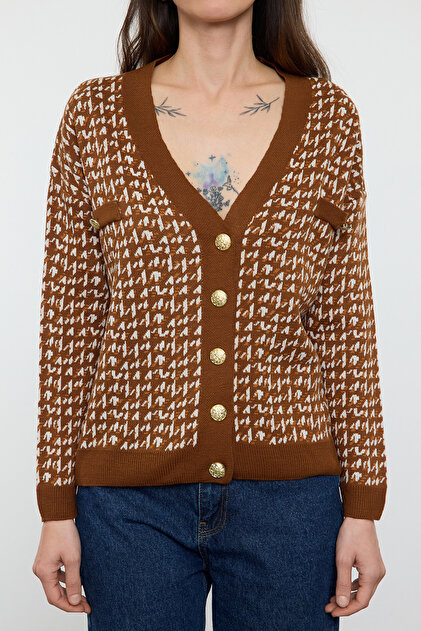 Trendyol Collection Cardigan maro cu croială largă din tricotaj