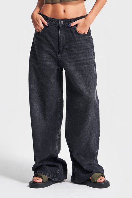 Kadın Koyu Füme Renk 2w41 Super Baggy Fit %100 Koton Denim Jean