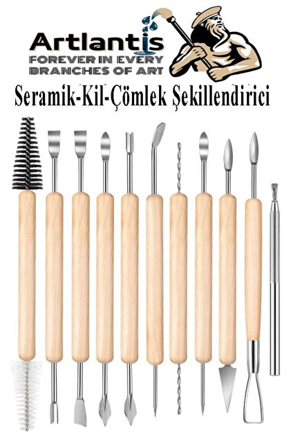 Artlantis Seramik Kil Çömlek Şekillendirici Ahşap Saplı 11 Parça 1