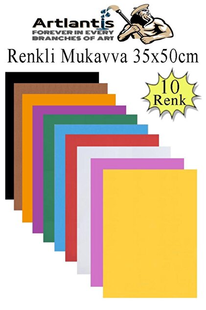 Renkli Mukavva 10 Renk 35x50 cm 1 Paket Sert Renkli Karton 1.0 mm Okul Okul Öncesi Anasınıfı Hobi Et