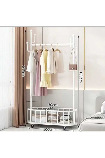 Beyaz Konfeksiyon Askılığı Ayaklı Askılık Kıyafet Askılığı Tekerlekli 100 cm 1067