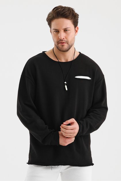 Geniş Yaka Oversize Uzun Kollu Sweat Cep detaylı