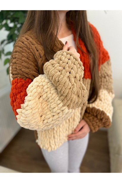 Puffy Cardigan, Hand-Knitted Cardigan, Soft Jacket, Bohemian Cardigan