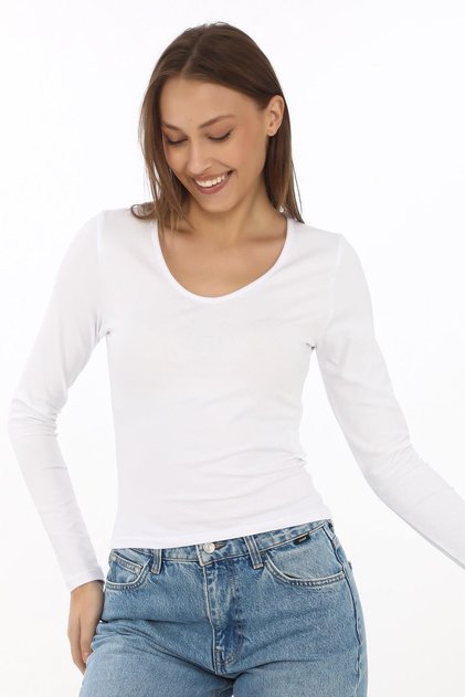 V-Neck Slim Fit T-Shirt-White