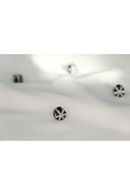 Black Beaded Stainless Steel Charm with Stones