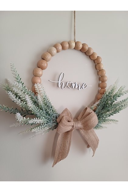 Ahsap Boncuklu Home Duvar Kapı Süsü ( Hediyelik)