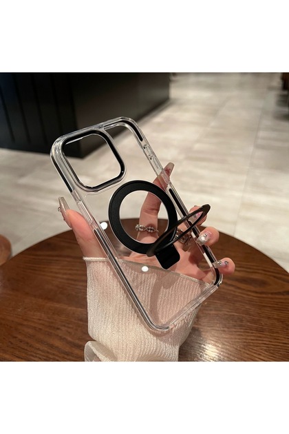 iPhone 15 Pro Non-Yellowing Metal Protective Black Case with Magsafe Stand and Camera Surround