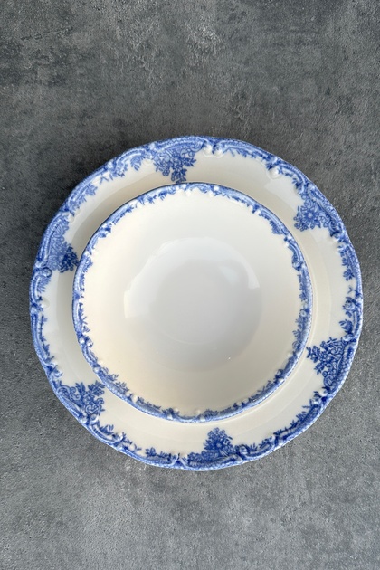 Antique Baby Blue 6-Person 14 cm Special Design Premium Porcelain Soup Bowl Set Blue