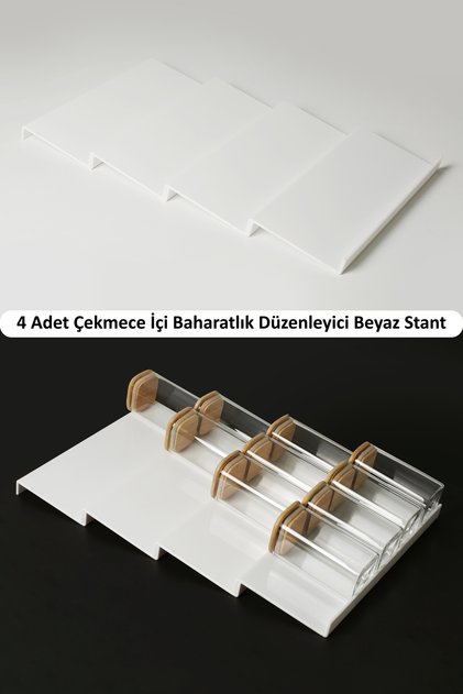 4 Pieces Drawer Spice Rack Organizer Stand Kitchen Cabinet Organizer (White Color) Z305