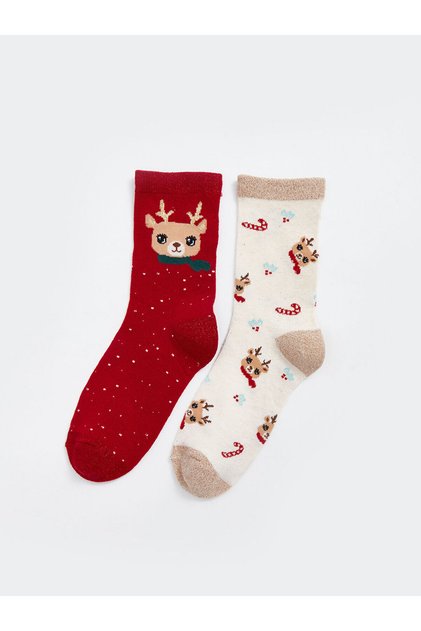 Lcwk New Year's Themed Girl's Socks 2-Piece