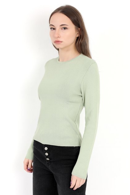 Women's Green 100% Polyamide Stretchy Crew Neck Knitwear Body - 2002