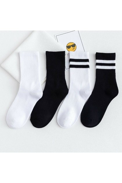 Black and White Cotton Long Sports Socks Set