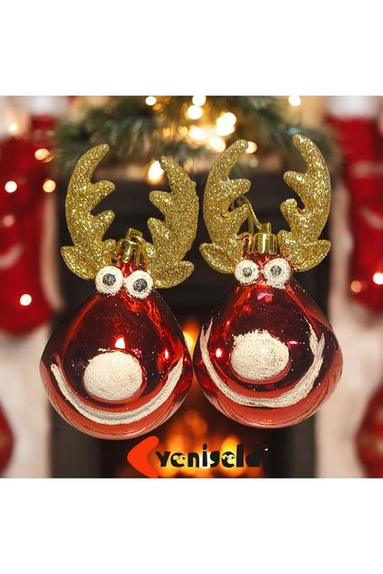 2 Pieces (12 cm) Deer-Shaped Christmas Tree Ornament - (Shiny Golden Antlers) T-322