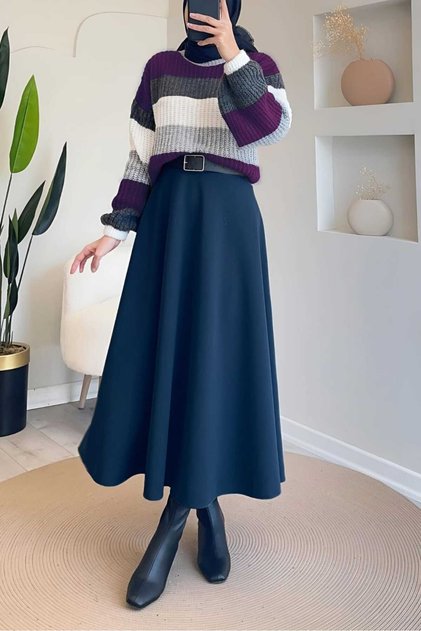 Women's Scuba Fabric Puff Flared Hijab Skirt